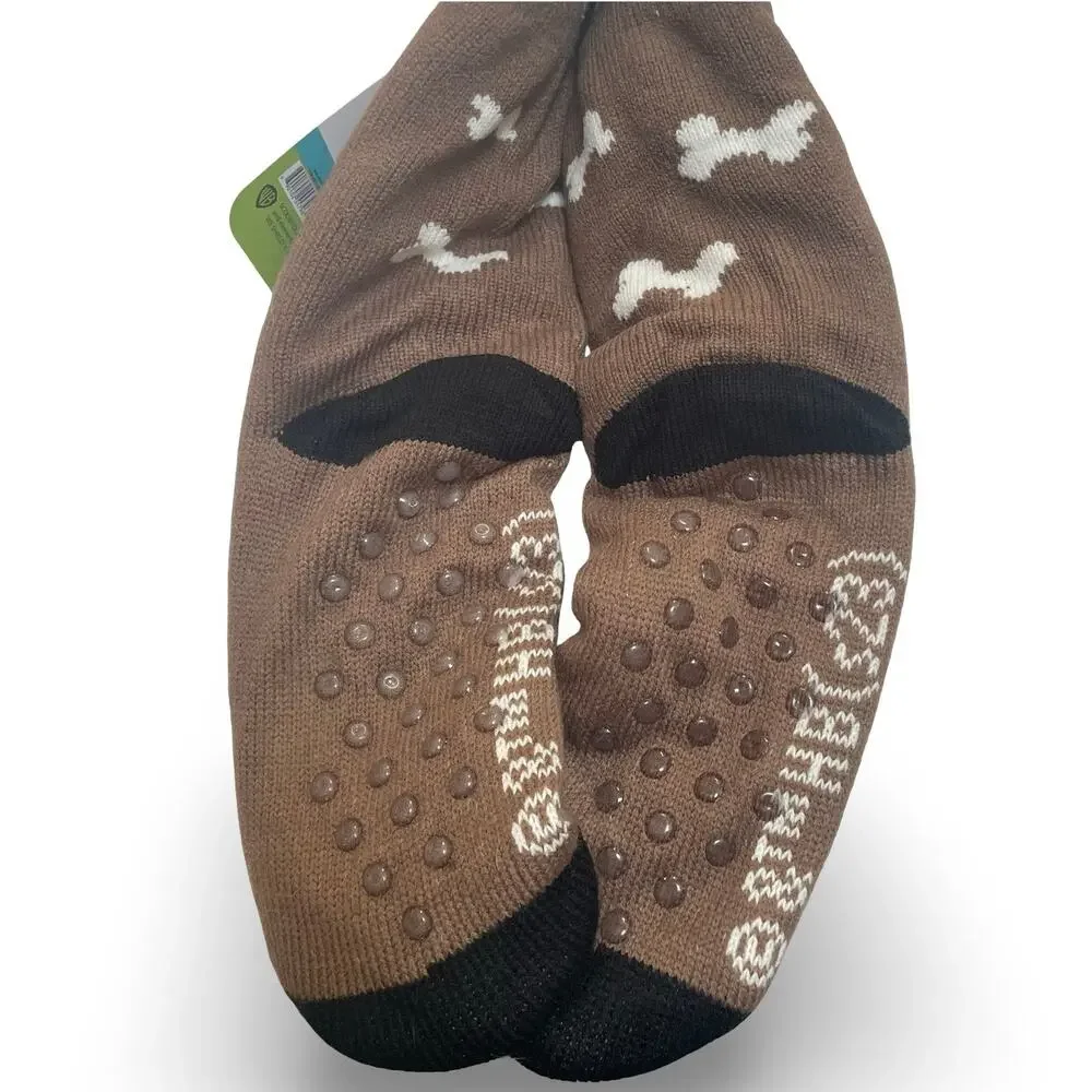 Scooby-Doo Sherpa Lined Slipper Socks Brown Teal Collar Dog Bones NWT One Size